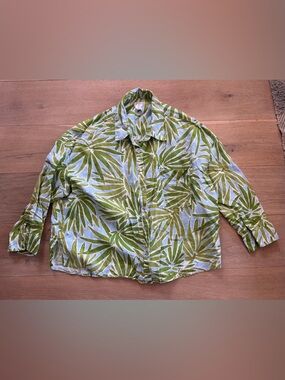 Sigrid Olsen 100% linen all over print palm tree summer beach print - 1X